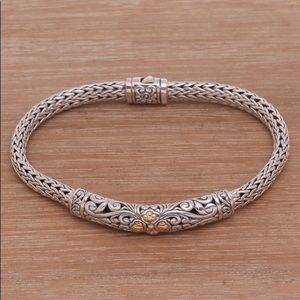 18k Gold Accented Sterling Silver Pendant Bracelet from Bali, "Imperial Beauty"